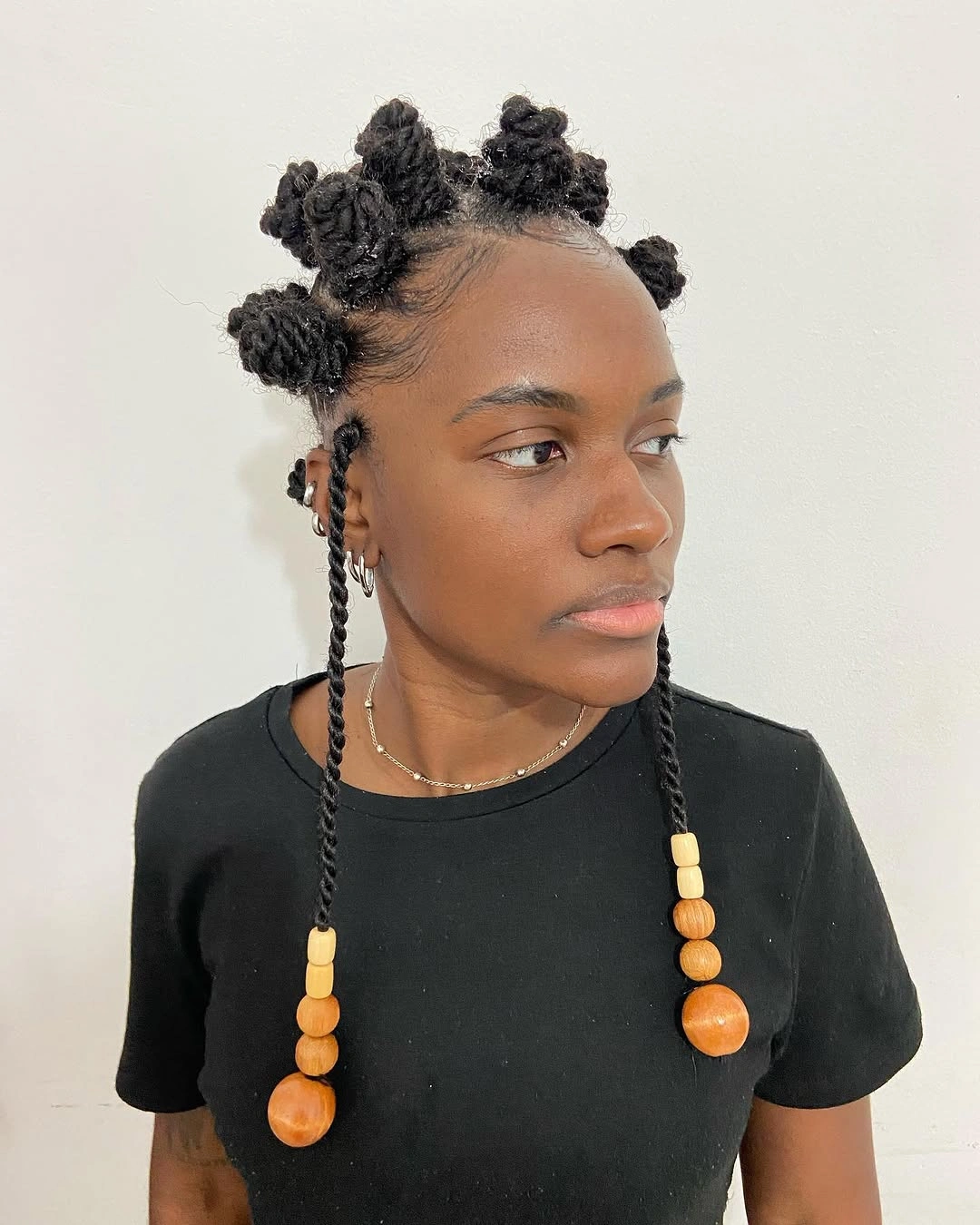 bantu knots hairstyles Decorative Accent Braids With Wooden Bead Details
