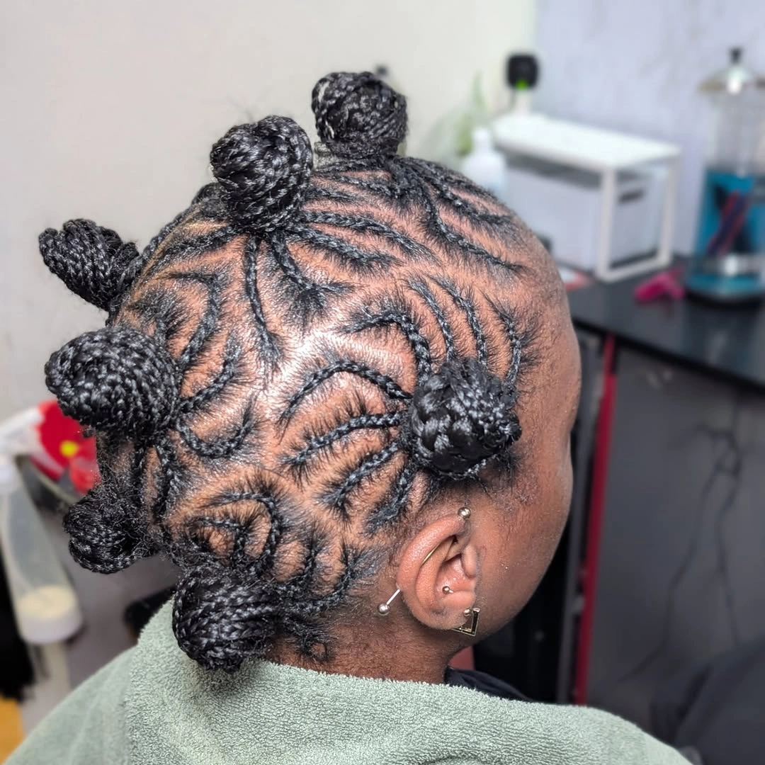 bantu knots hairstyles Artistic Cornrow Patterns With Bold Protective Knots