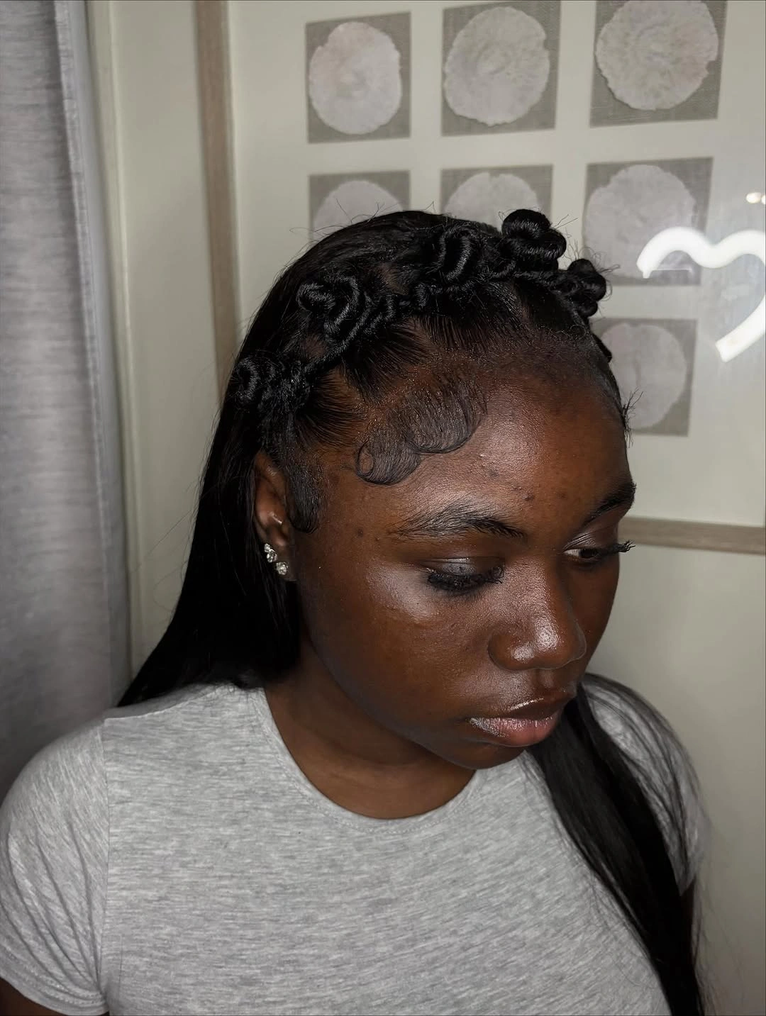 bantu knots hairstyles Half-Up Bantu Knots With Sleek Straight Lengths