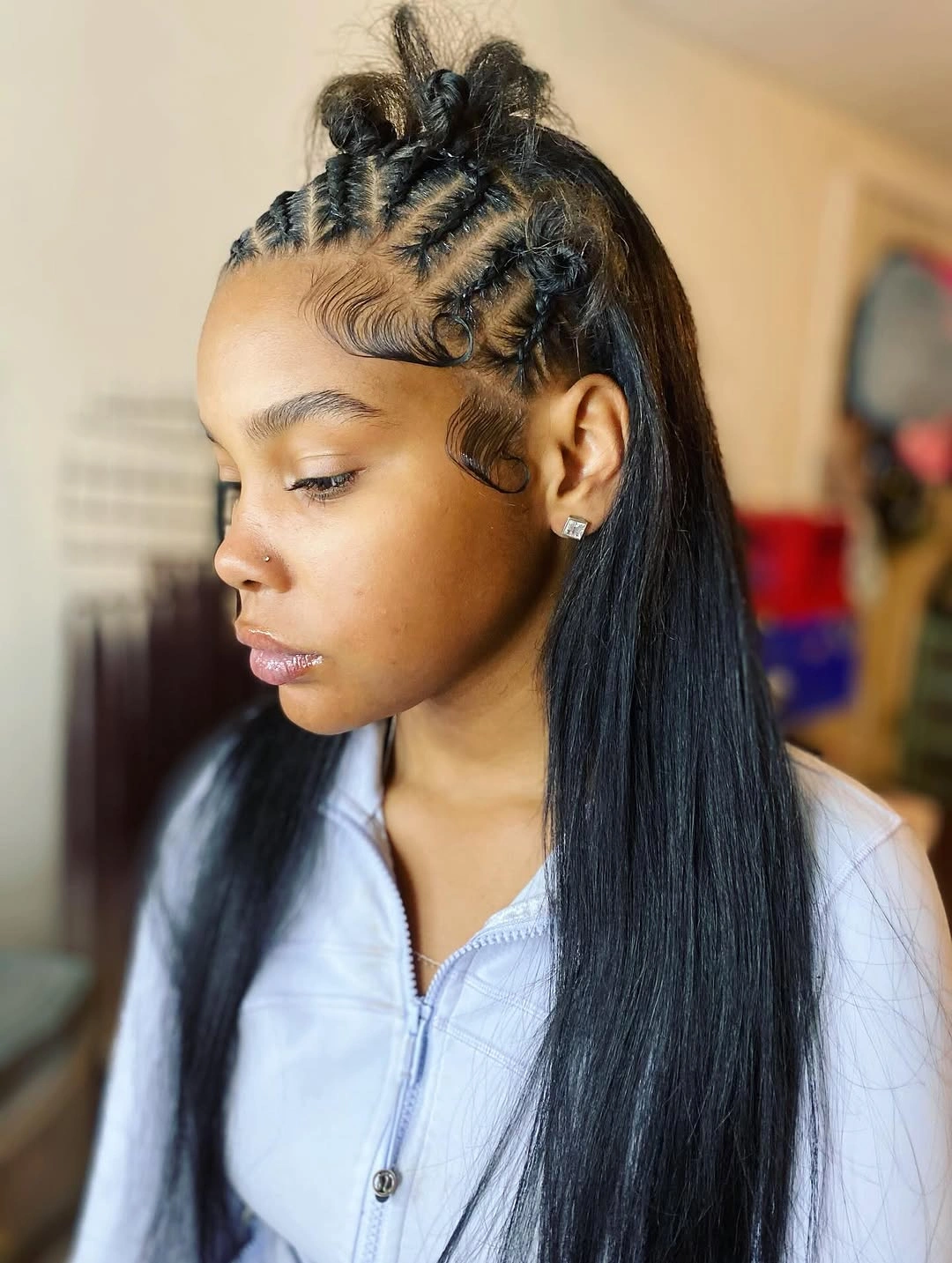 bantu knots hairstyles Cornrows and Mini Knots With Smooth Extensions