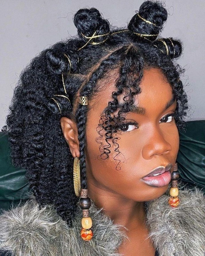 bantu knots hairstyles Curly Half-Up Knots With Bohemian Texture