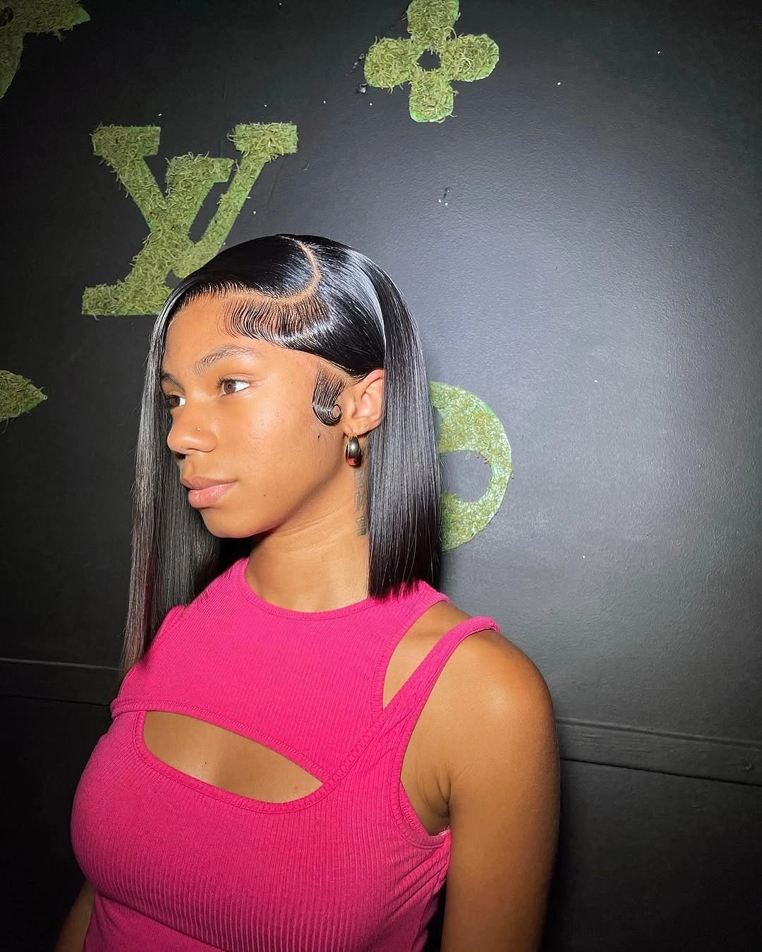bob hairstyles for black women Sleek Side-Part Bob with Sculpted Baby Hairs