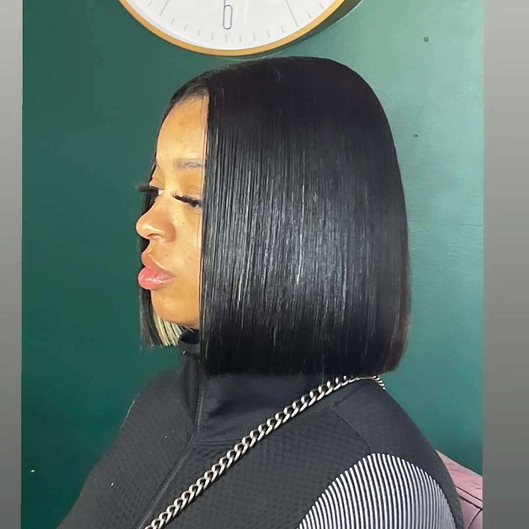 bob hairstyles for black women Sharp Blunt Bob with Mirror Shine