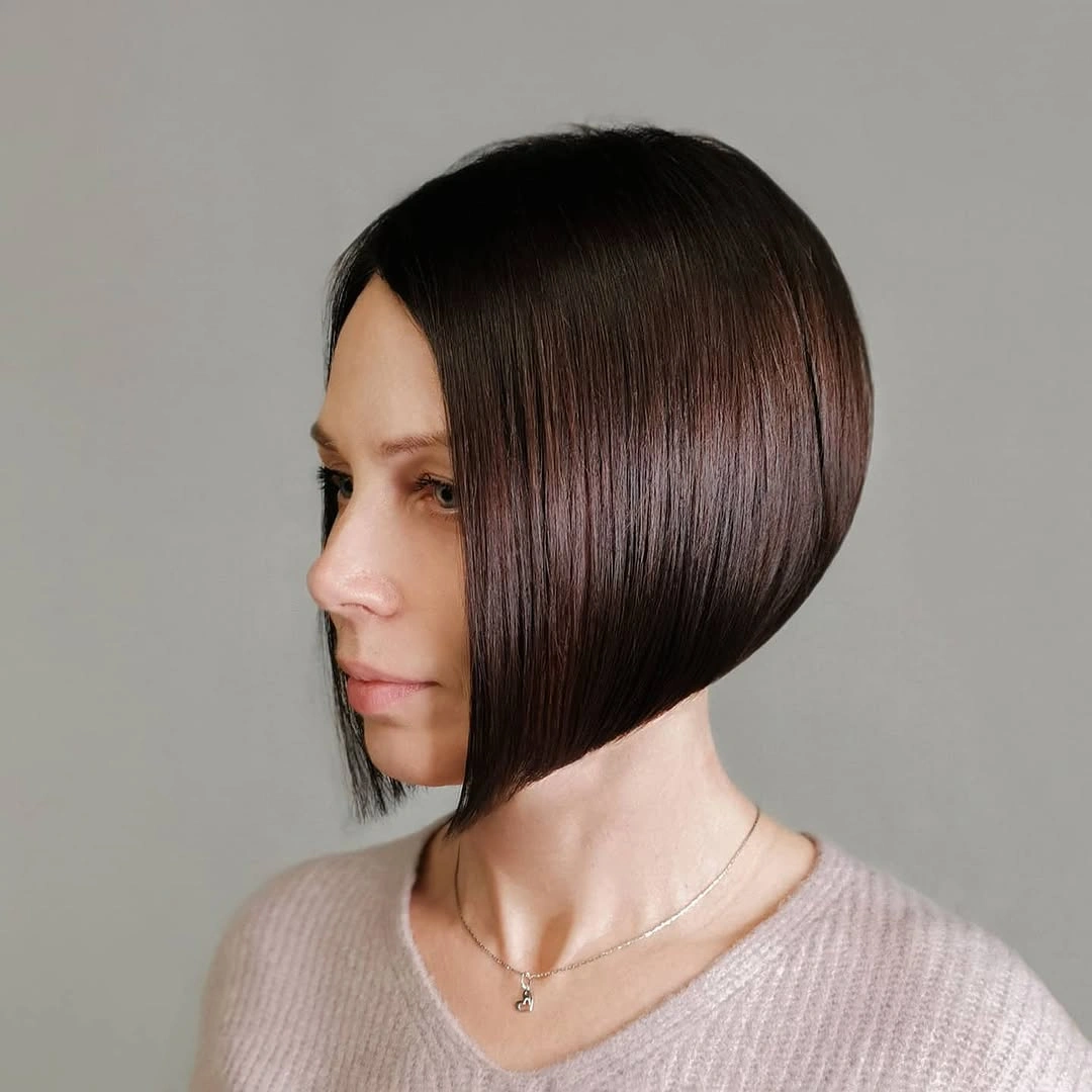 bobbed haircut for women Sleek Inverted Espresso Bob with Mirror Shine