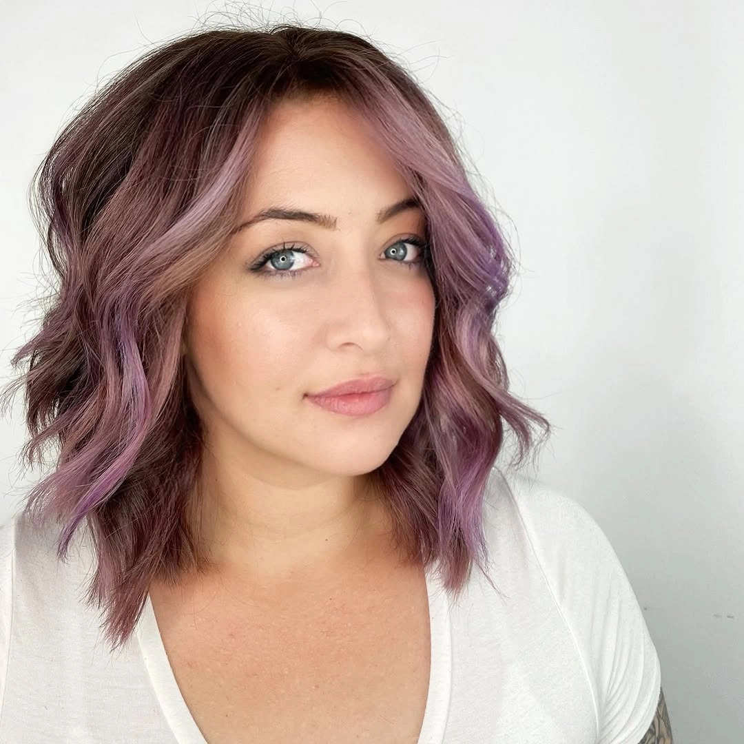 bobbed haircut for women Dusty Lavender Textured Wavy Bob