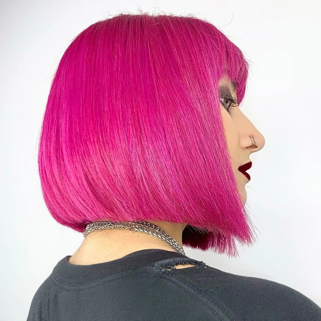 bobbed haircut for women Vivid Magenta Precision Bob for a Fearless Statement