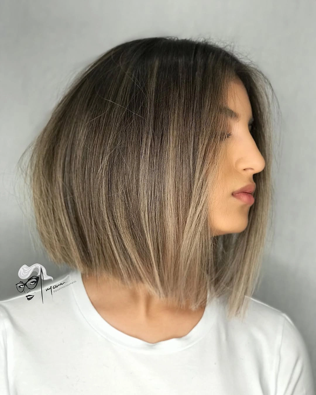bobbed haircut for women Elegant Long Bob with Smoky Beige Balayage