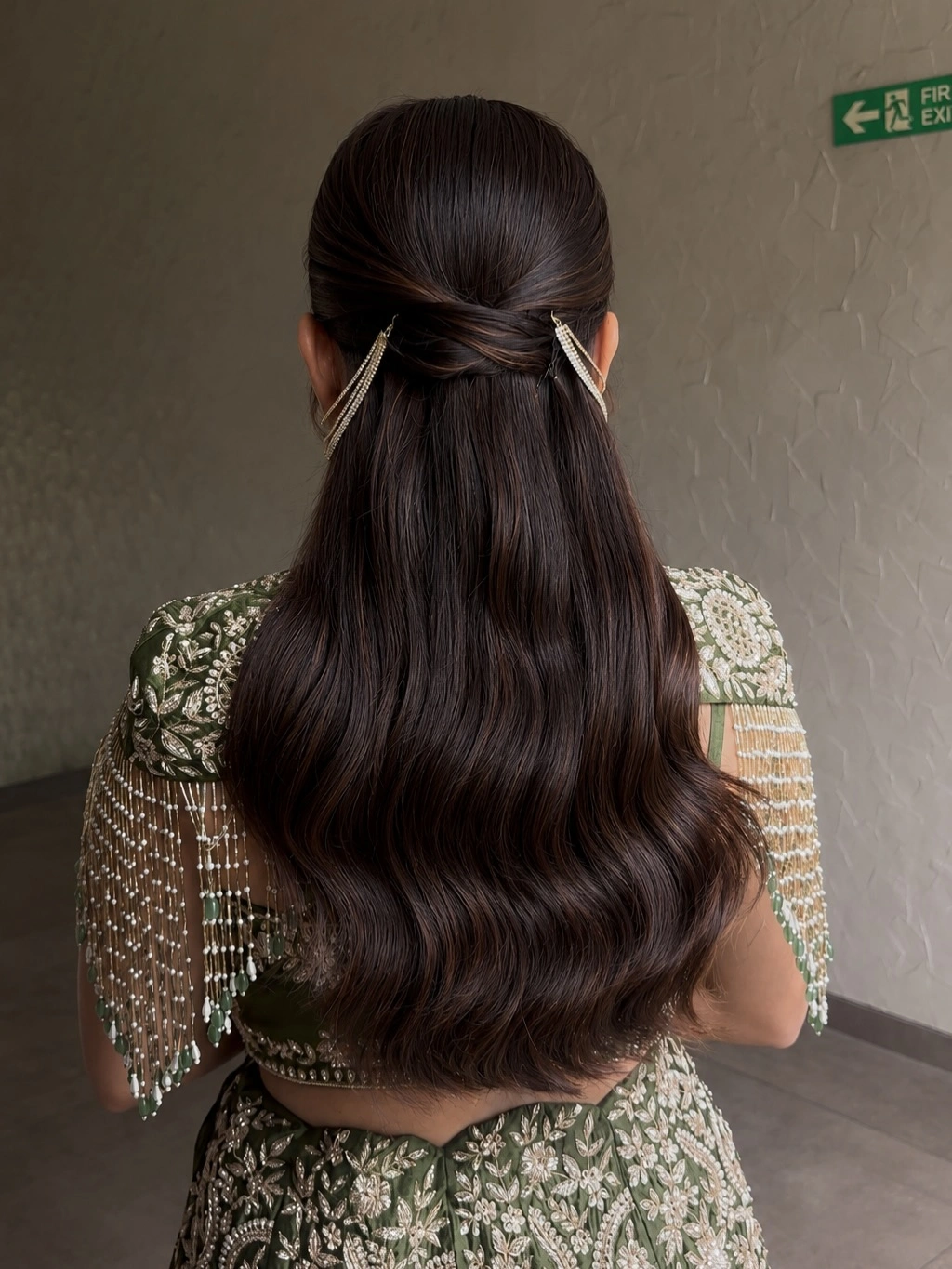 body waves hairstyle Elegant Twisted Half-Up Waves for Formal Celebrations