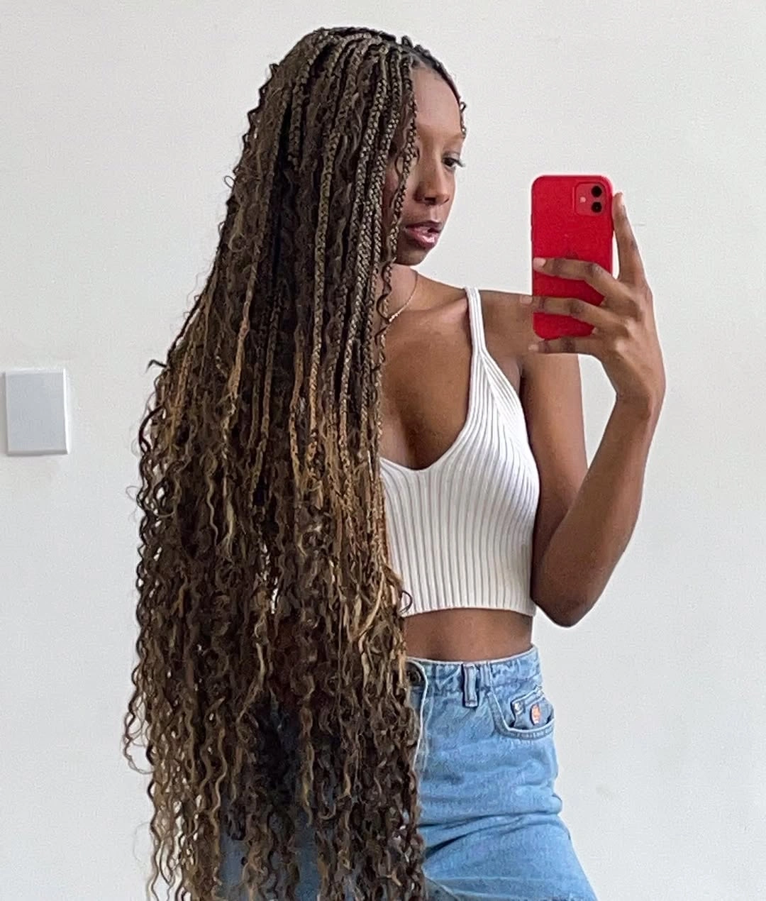 bora bora braids hairstyle Waist-Length Bora Bora Braids with Honey-Toned Curly Ends