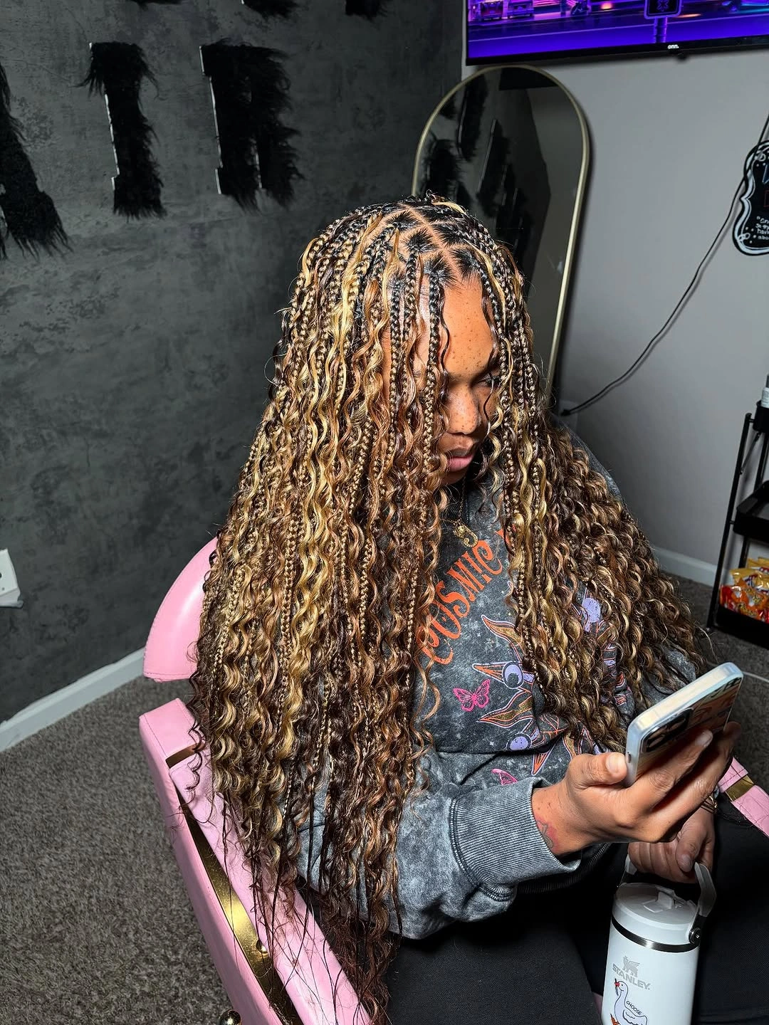 bora bora braids hairstyle Honey Blonde Bora Bora Braids with Defined Spiral Texture