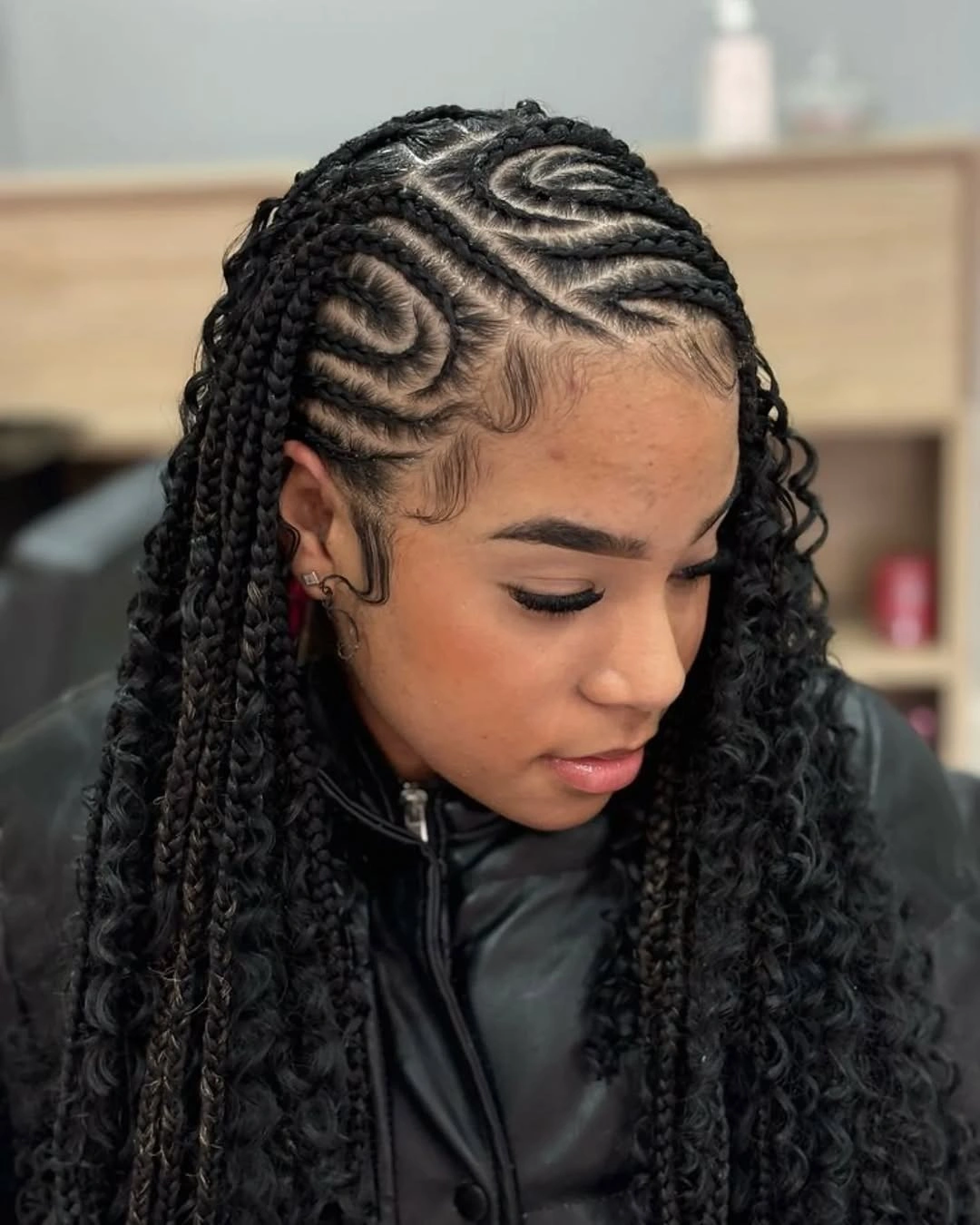 bora bora braids hairstyle Swirl-Part Bora Bora Braids with Defined Curly Ends