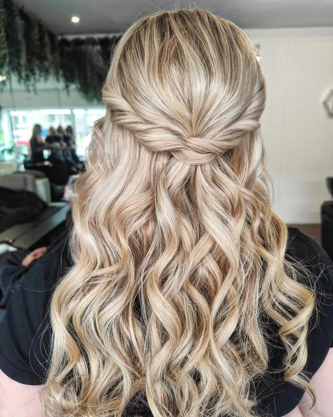 bridesmaid hairstyling Soft Twisted Half-Up Blonde Waves
