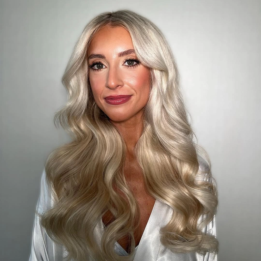 bridesmaid hairstyling Bright Platinum Waves That Feel Timeless