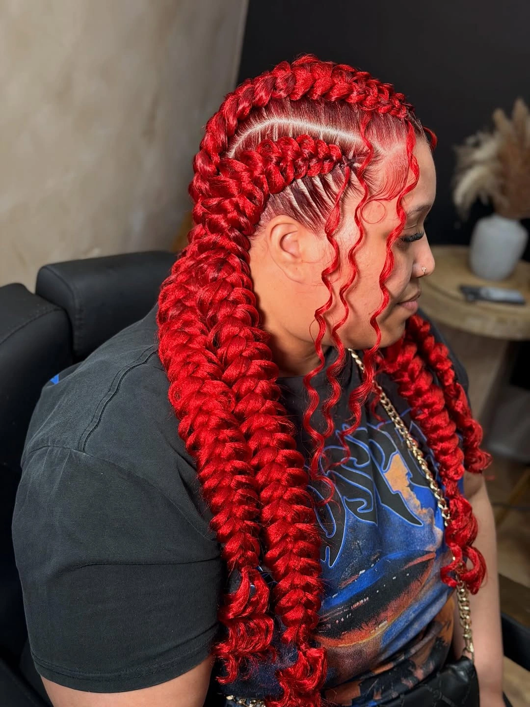 butterfly braids hairstyle Bold Ruby Red Butterfly Braids with Statement Length