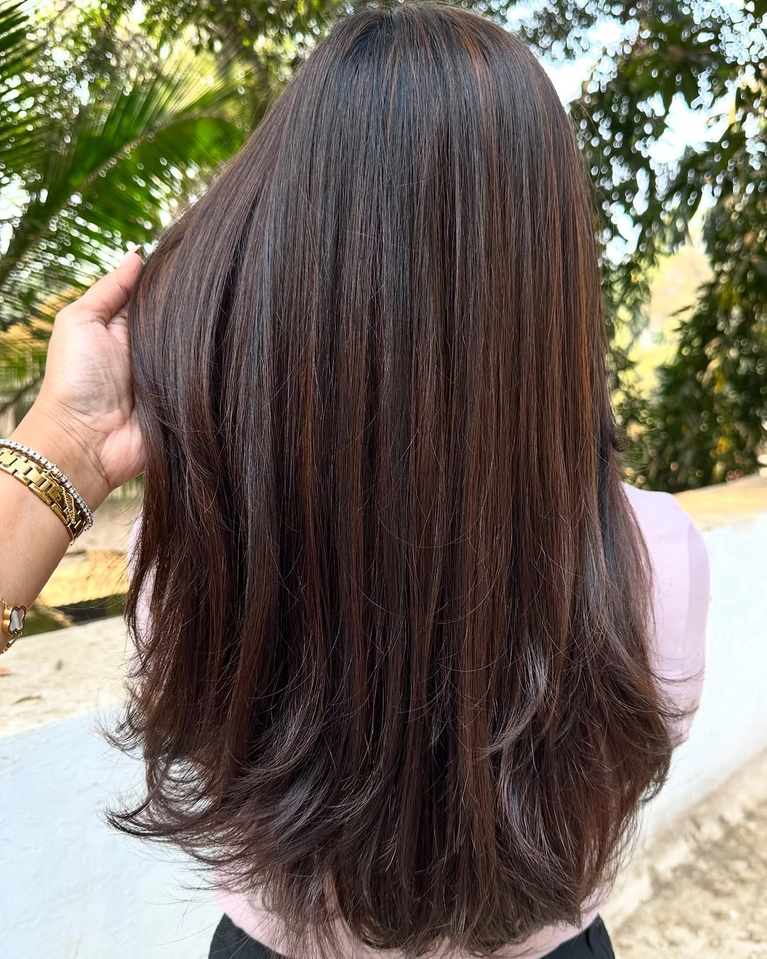 chestnut brown hair color Silky Layered Chestnut with Feathered Ends