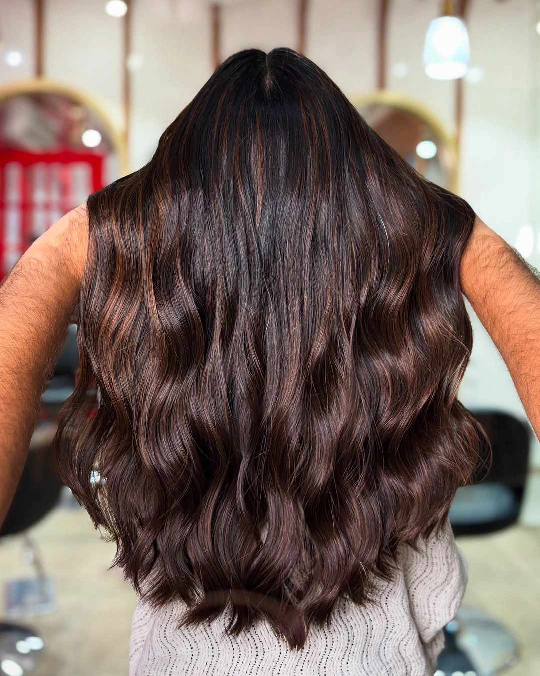 chestnut brown hair color Glossy Chocolate Waves with Luxurious Depth