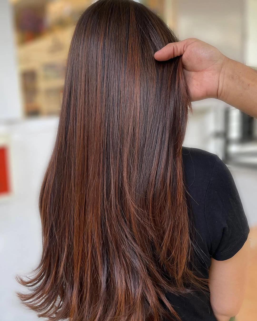 chestnut brown hair color Silky Feathered Layers with Classic Chestnut Depth