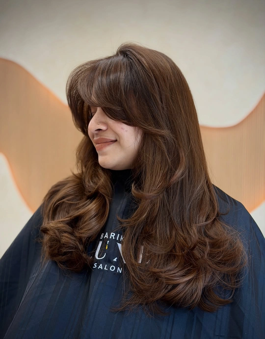 chestnut brown hair color Voluminous Butterfly Layers with Warm Chestnut Shine