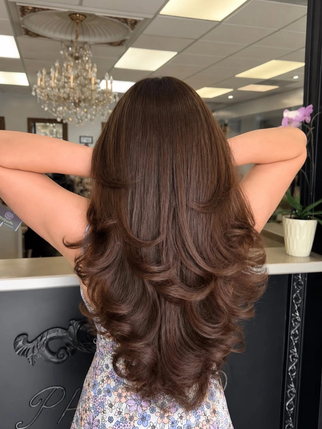 choppy medium layered hair Chestnut Waterfall Layers with Voluminous Ends