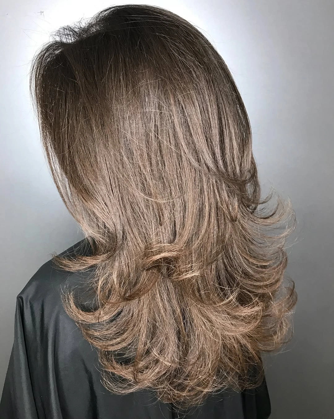 choppy medium layered hair Taupe Brunette Layers with Flipped Choppy Ends