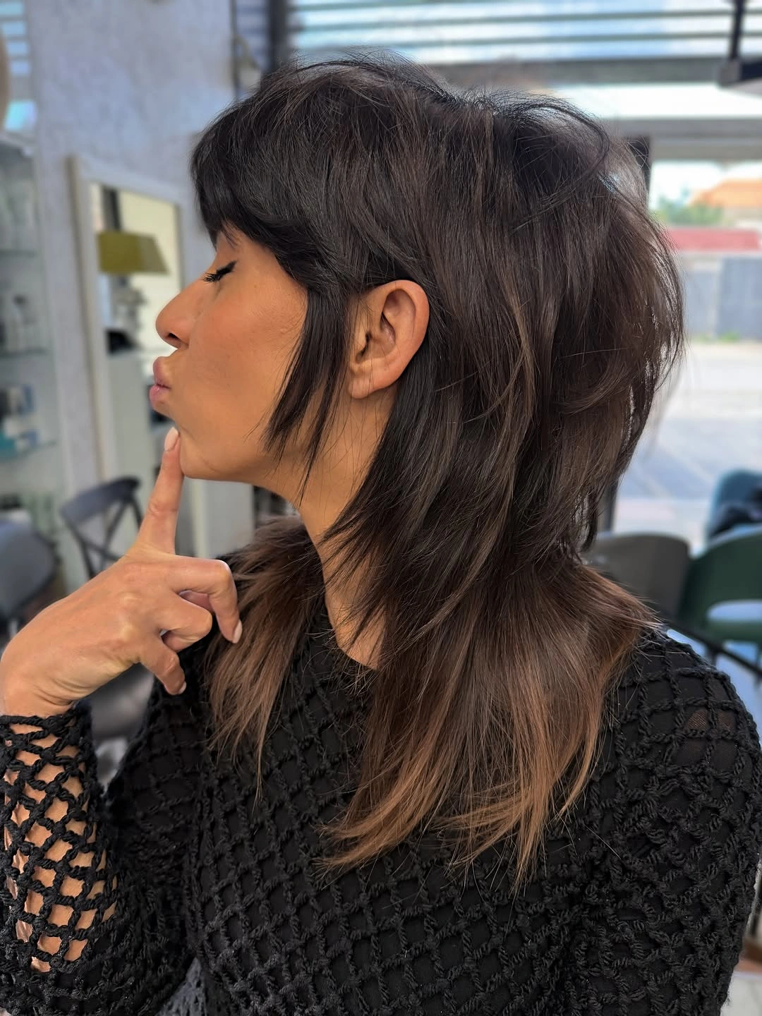 choppy medium layered hair Dark Choppy Shag with Airy Side Pieces