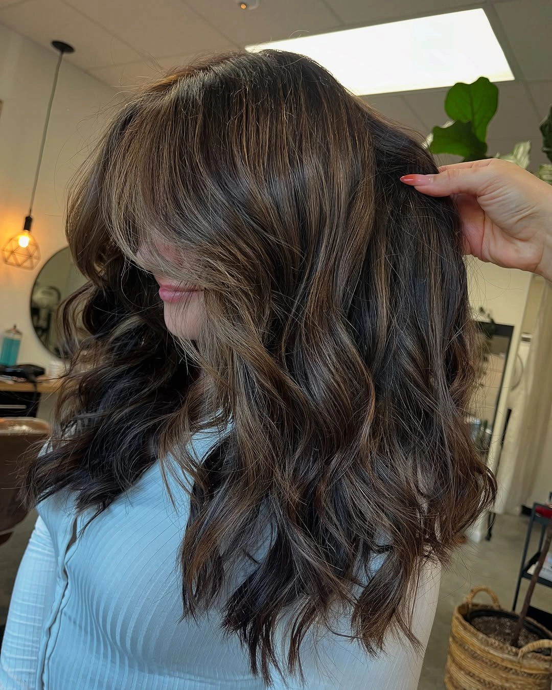 dimensional brunette hair color Face-Framing Espresso Brunette with Curtain Bang Movement