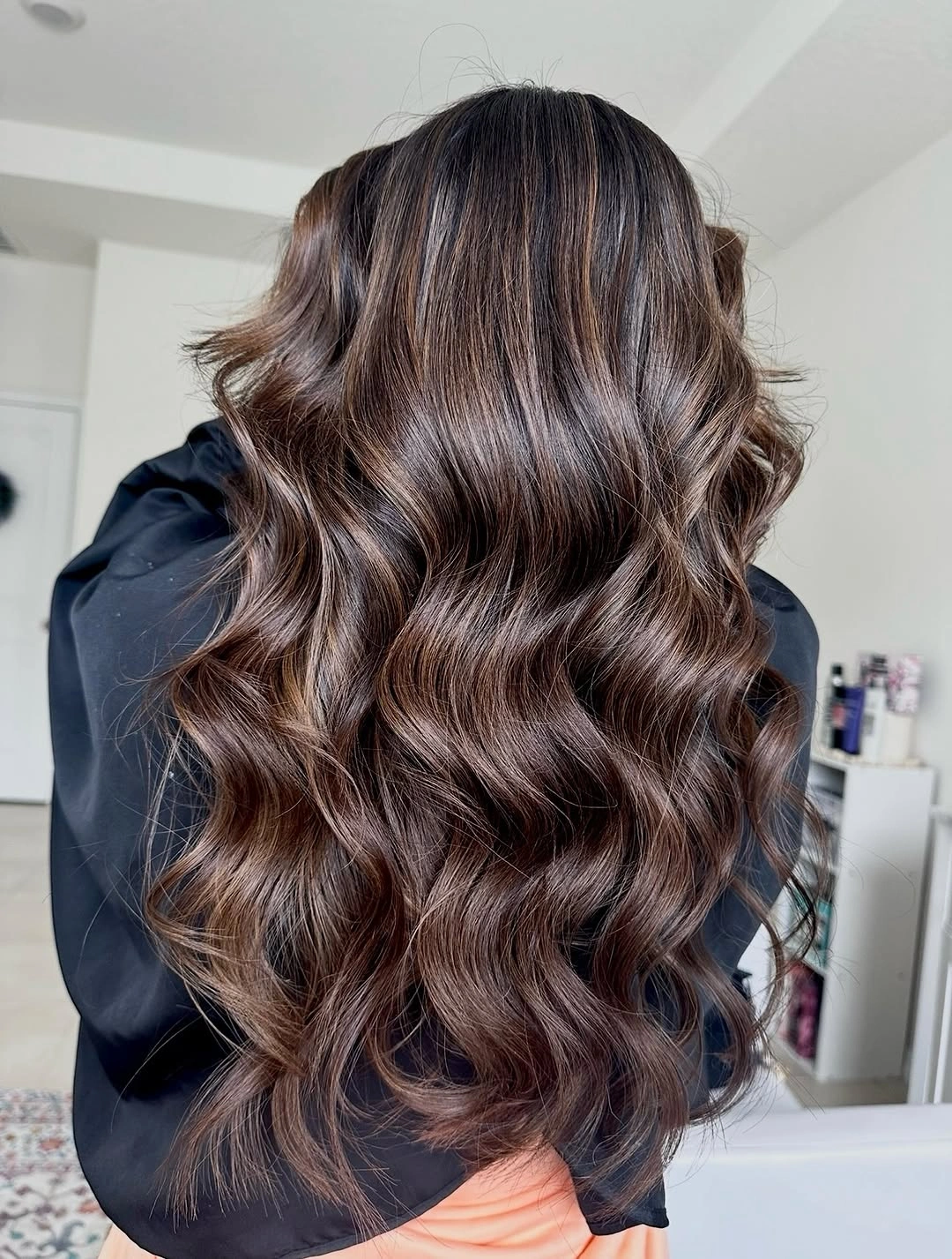 dimensional brunette hair color Chocolate Brunette Waves with Seamless Caramel Dimension