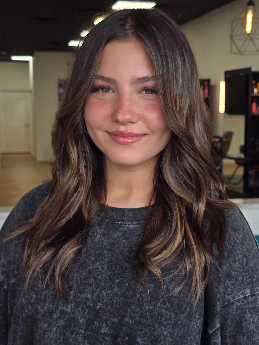 dimensional brunette hair color Soft Face-Framing Brunette with Natural Money Pieces