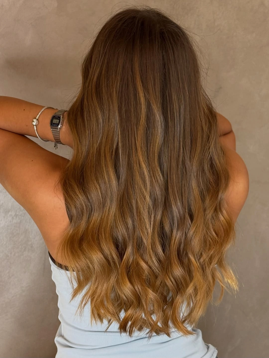 Fall blonde hair colour 2026 Warm Caramel Blonde Balayage for Long Waves