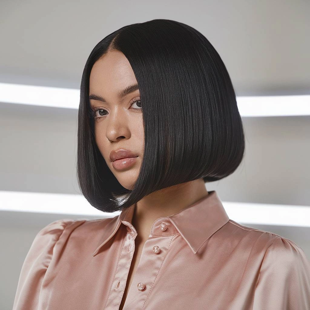 fall bob haircut ideas 2026 Glass Black Bob With Precision Lines