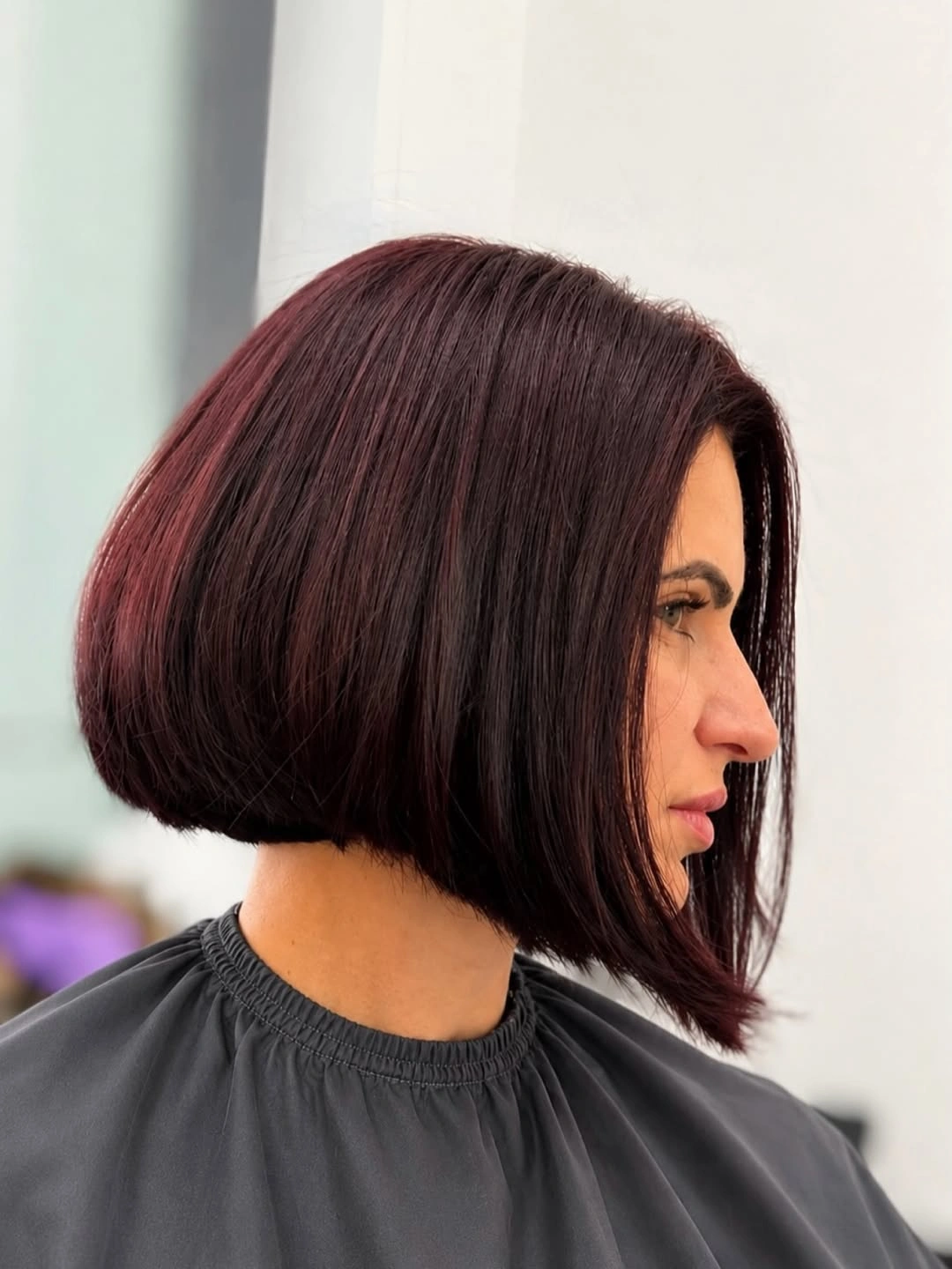 fall bob haircut ideas 2026 Deep Burgundy Precision Bob With Luxurious Shine