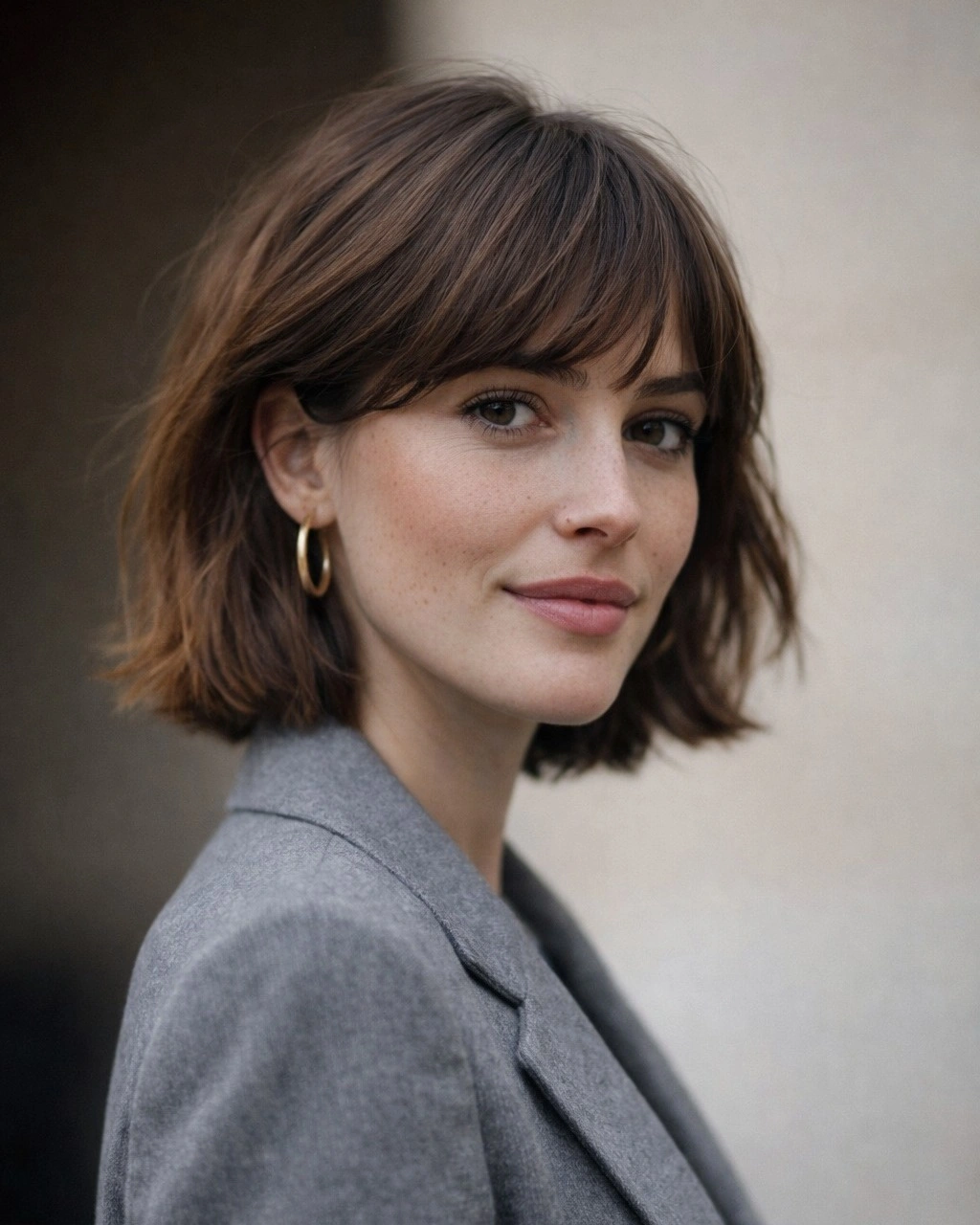 fall bob haircut ideas 2026 Soft Layered Bob With Wispy Fringe