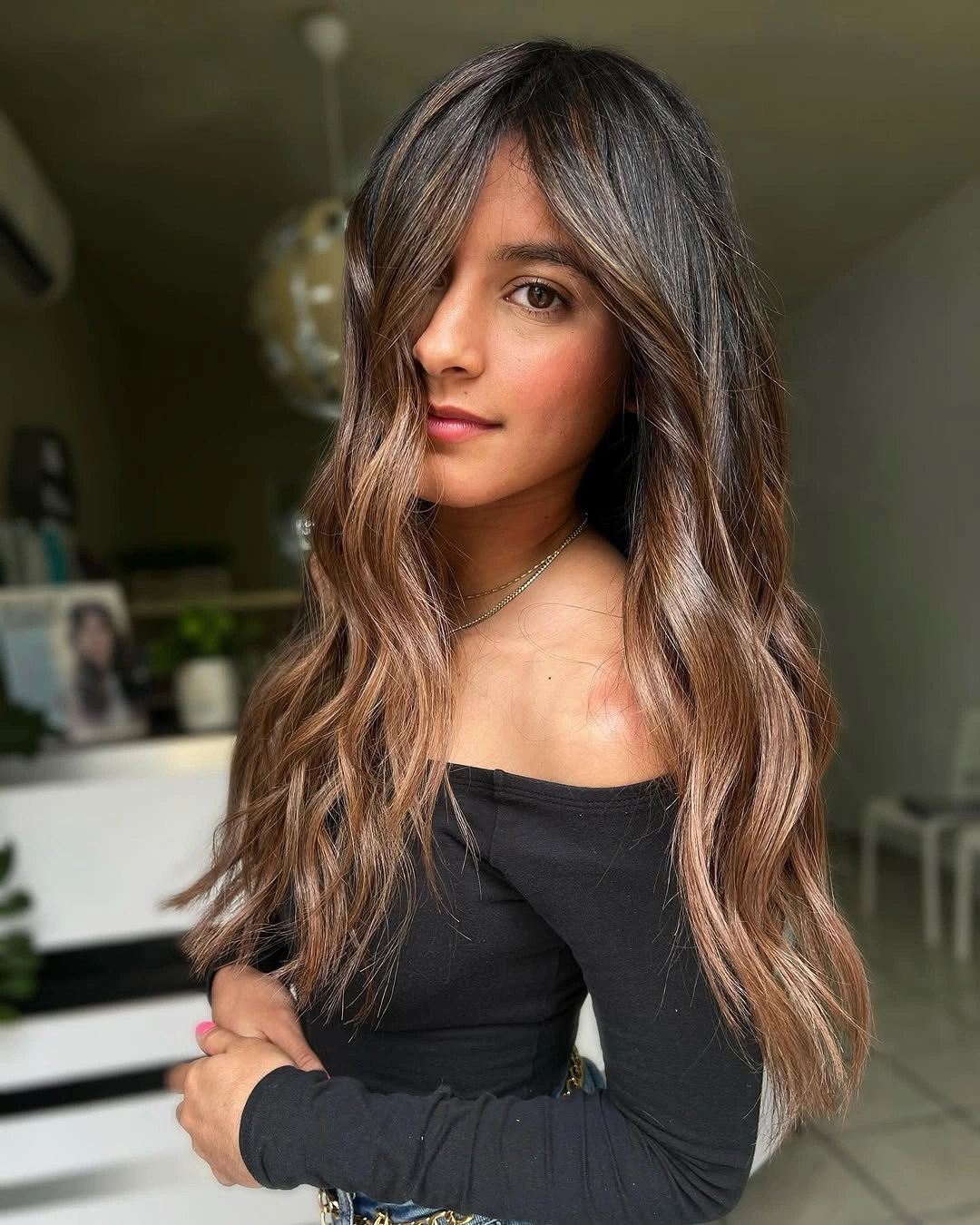 Fall brunette hair colour 2026 Soft Espresso Brunette with Face-Framing Ribbons