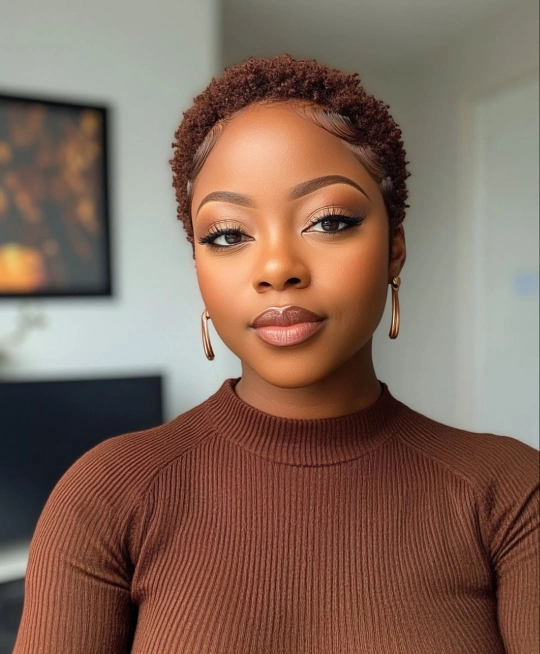 fall hair colors for black women 2026 Warm Chestnut Crop That Brightens Short Natural Hair