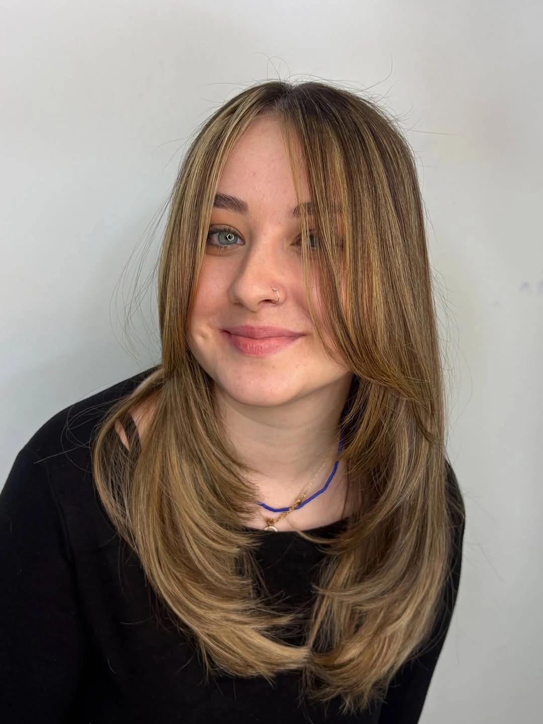 fall haircuts for women 2026 Honey Beige Layers With Soft Curtain Face Frame