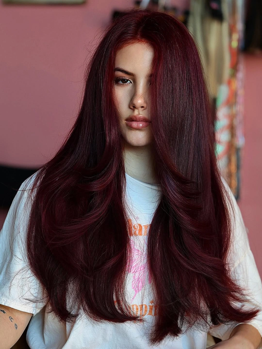 fall hairstyles 2026 Deep Cherry Burgundy Layers with Luxurious Shine