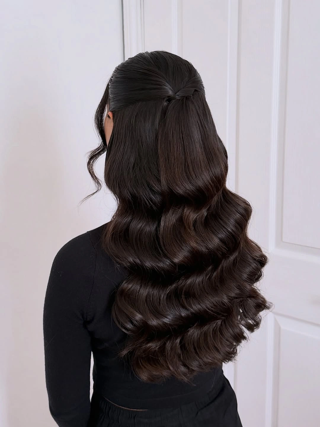 fall hairstyles for long hair 2026 Classic Half-Up Glamour with Sculpted Waves