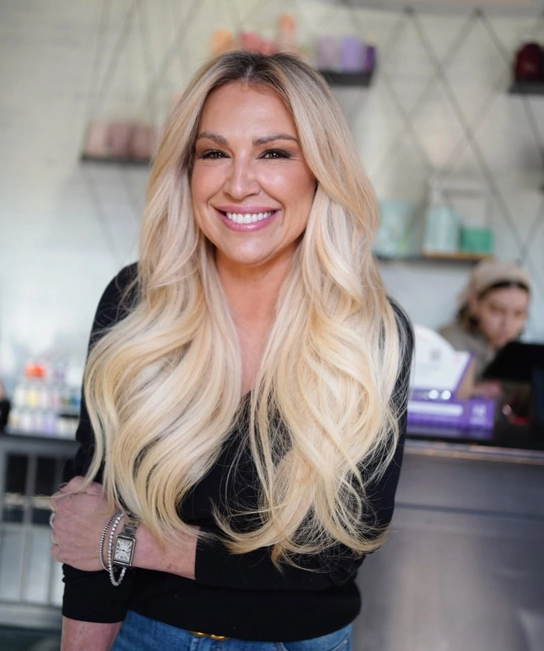 fall hairstyles for long hair 2026 Bright Vanilla Blonde with Feathered Layers
