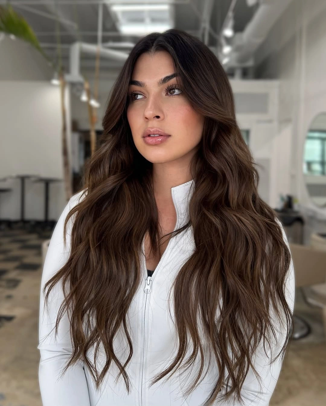 fall hairstyles for long hair 2026 Rich Chocolate Layers with Soft Center Part