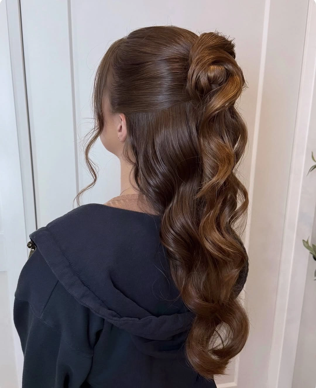 fall hairstyles for long hair 2026 Romantic Twisted Half-Up Ponytail for Special Occasions