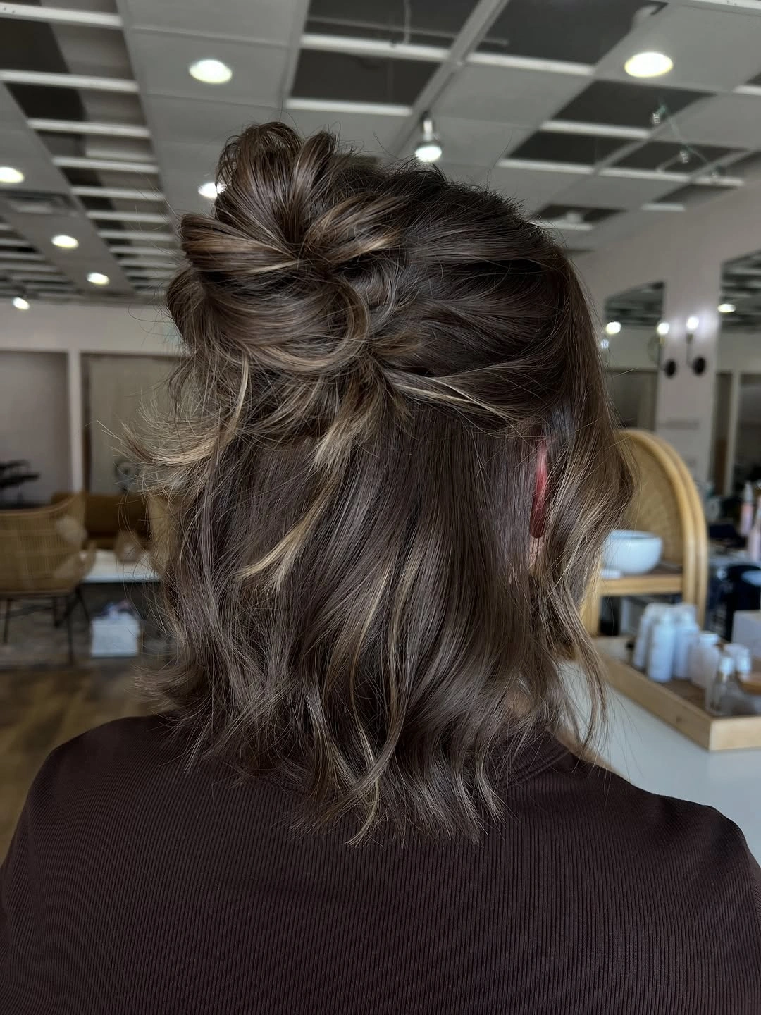 Fall hairstyles for short hair 2026 Romantic Twisted Half-Up Bun for Short Layered Hair