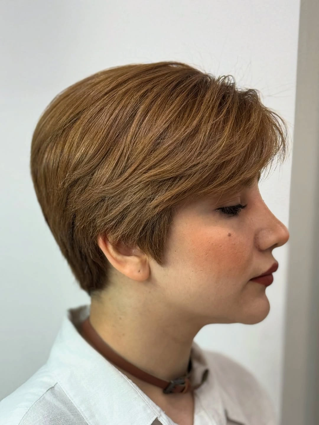 Fall hairstyles for short hair 2026 Soft Layered Pixie Crop in Warm Chestnut