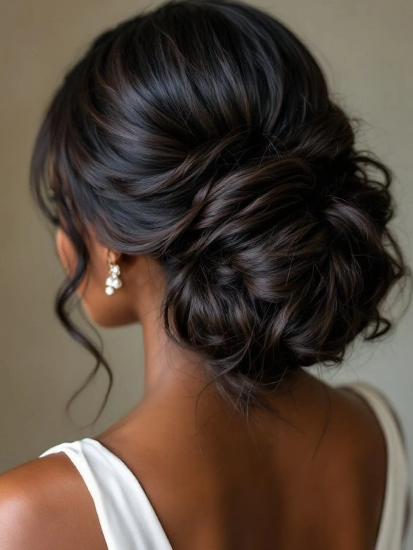 Fall hairstyles for wedding guests 2026 Elegant Low Chignon with Glossy Espresso Finish