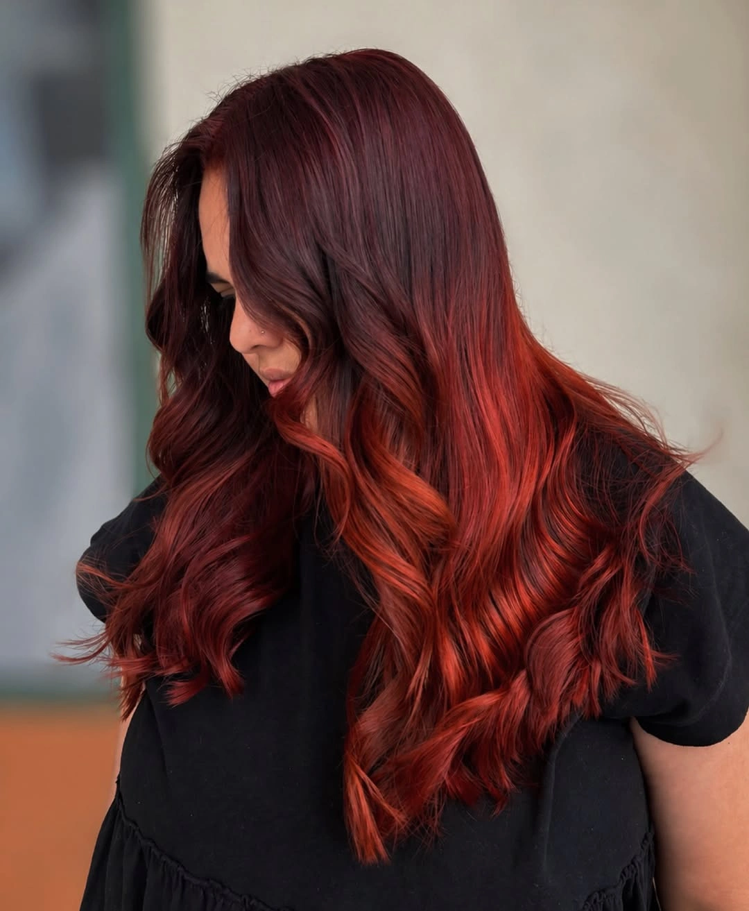 fall medium haircuts 2026 Rich Cherry Burgundy Waves For A Bold Autumn Refresh