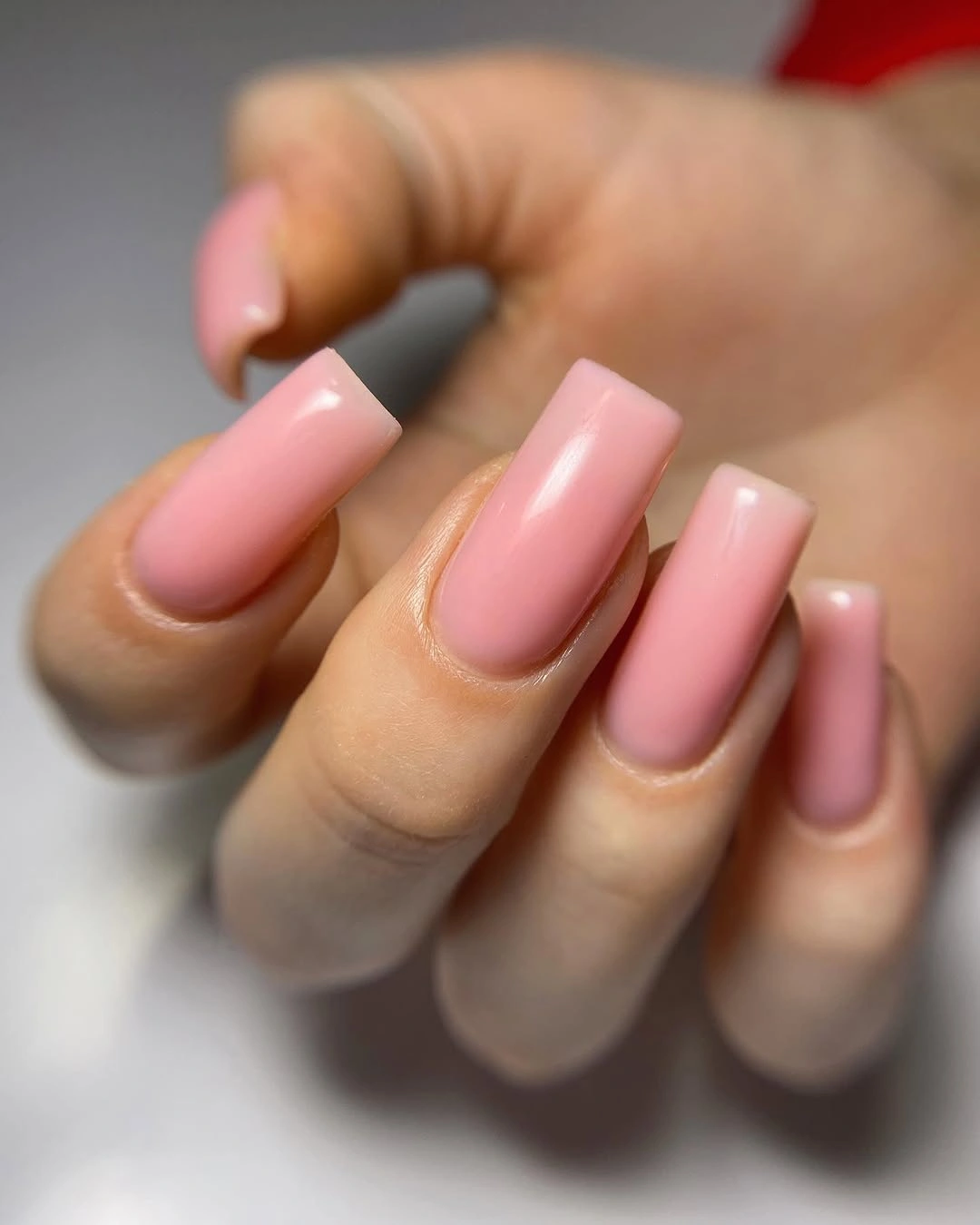 Glossy blush pink medium square nails