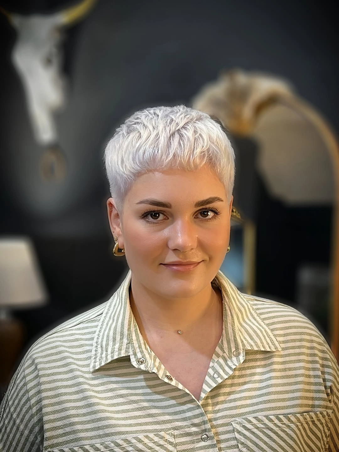 fall pixie haircut ideas 2026 Textured Snow White Pixie With Cropped Fringe