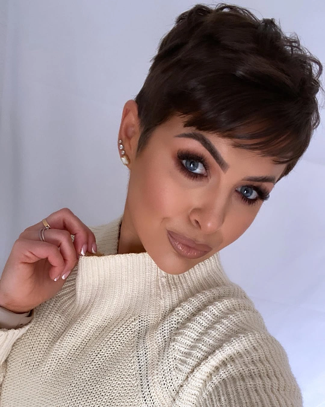fall pixie haircut ideas 2026 Rich Espresso Pixie With Swept Fringe