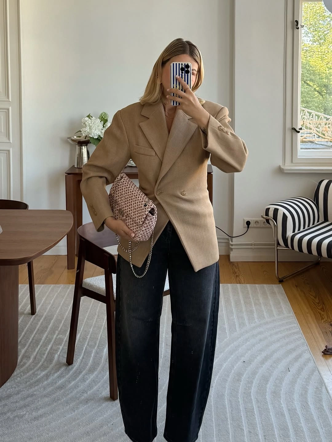 fall professional outfits women 2026 Camel Blazers and Dark Denim for Elevated Business Casual