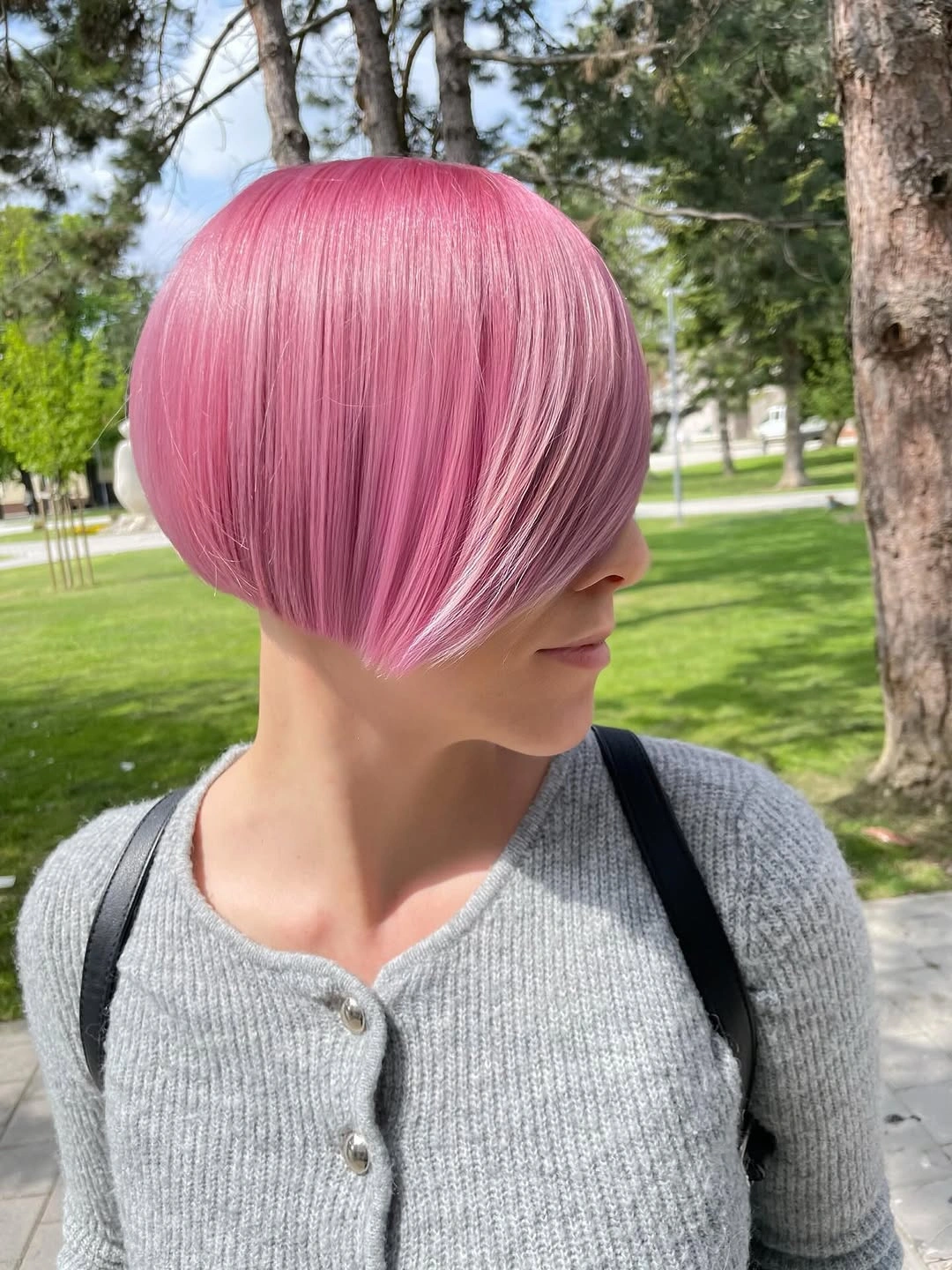 fall short haircuts 2026 Precision Pink Glass Bob With Mirror Shine
