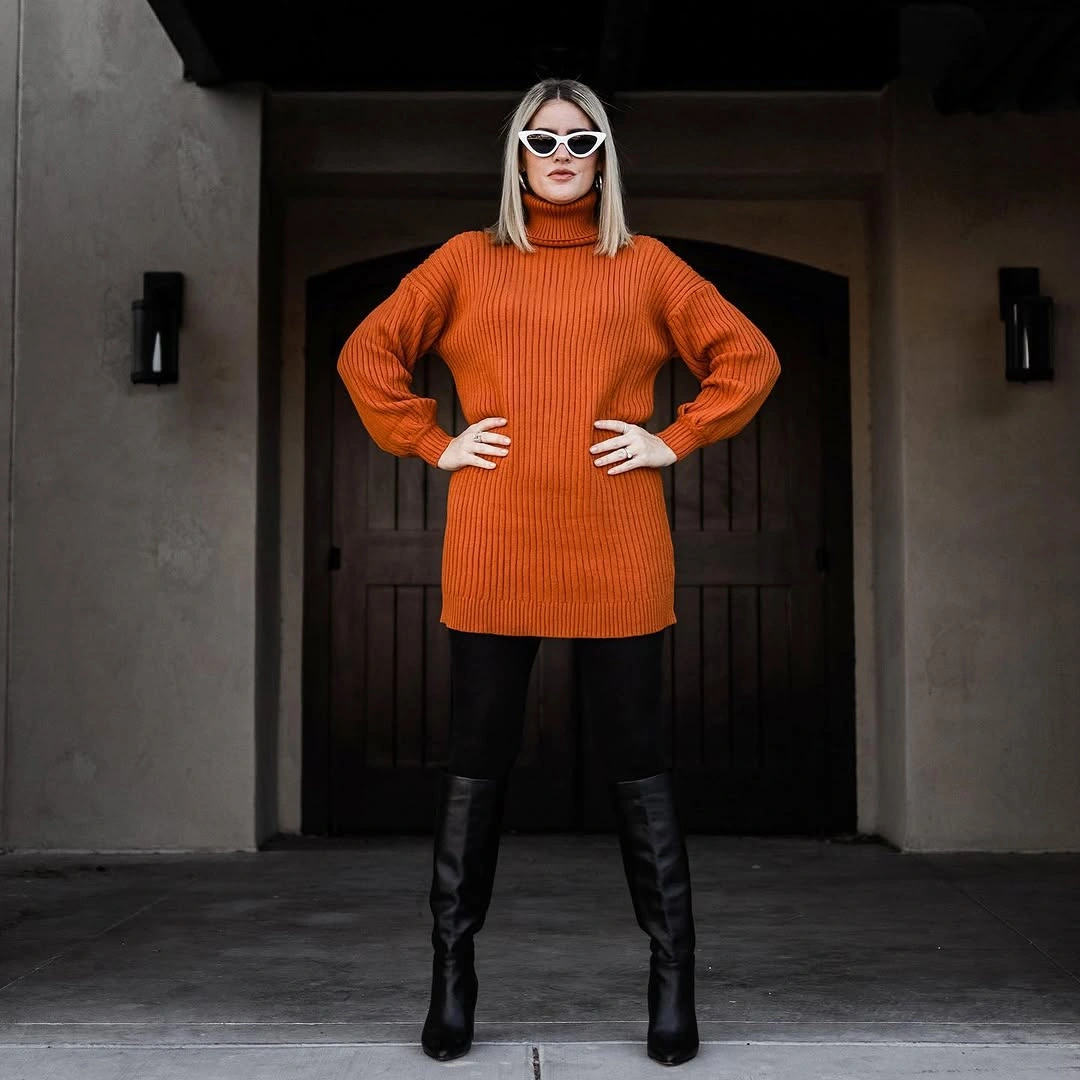 fall sweater dress outfits 2026 Rust Sweater Dresses Styled With Leggings for Cooler Autumn Days